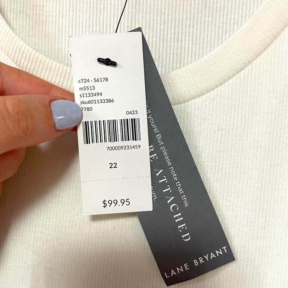 NWT Lane Bryant White Sleeveless Dress W/Ribbed Top, Eyelet Faux Wrap Skirt Sz22 - Picture 6 of 8